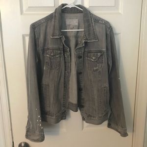 Gray distressed denim jacket